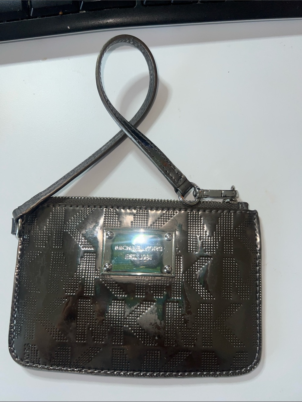 Michael Kors Metallic Pewter Patent Wristlet